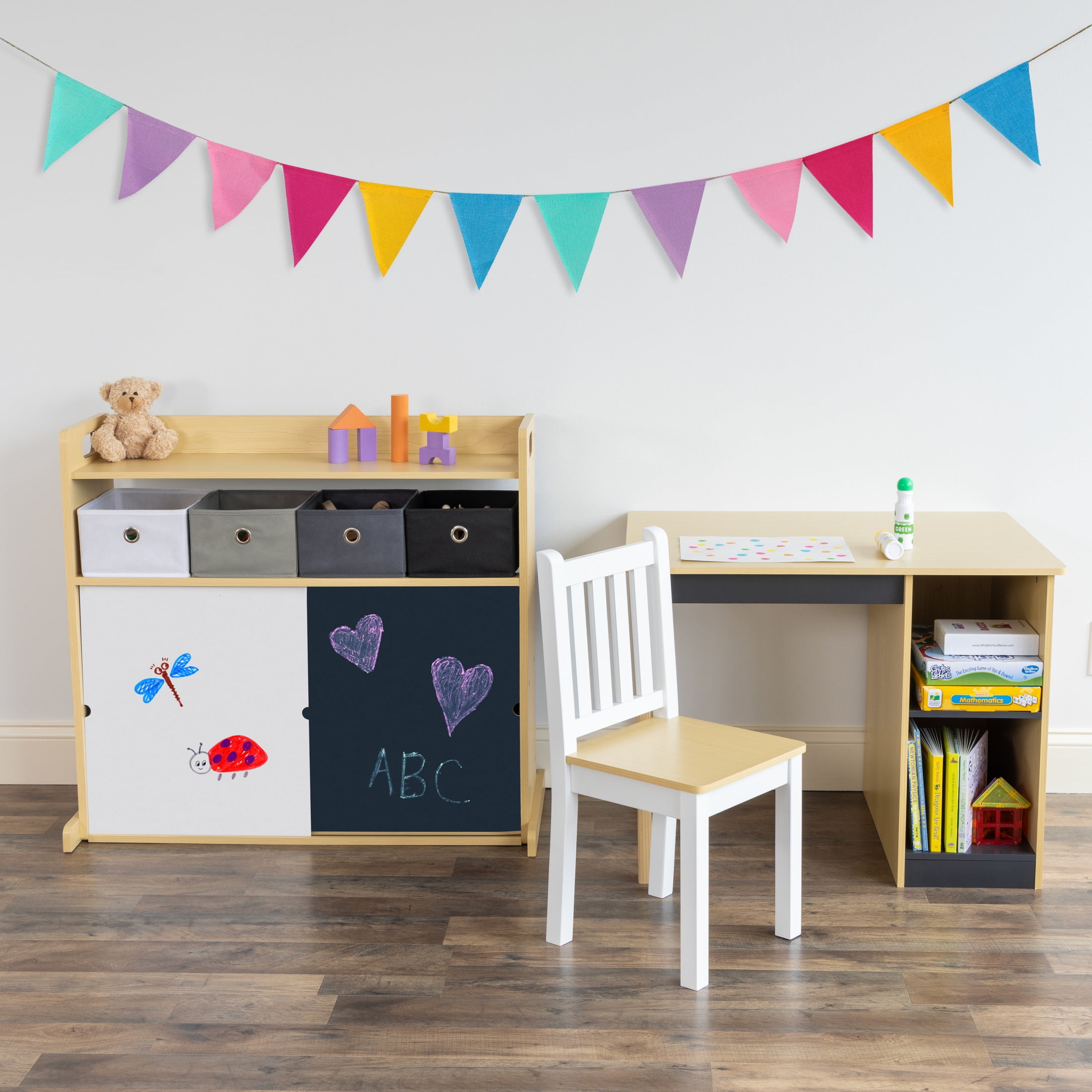 Humble Crew Kids Desk & Chair Set, Natural/Black/White/Grey
