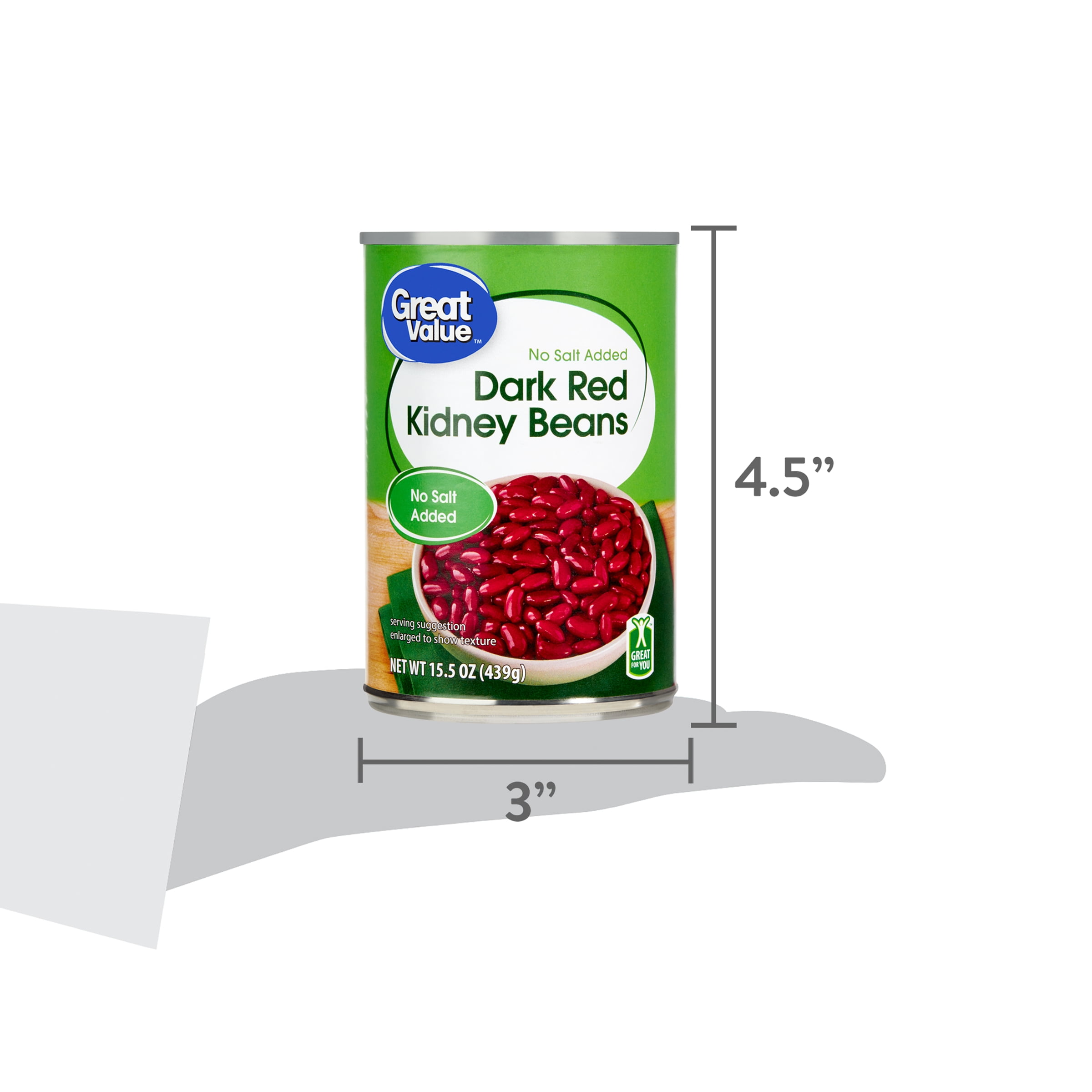 Great Value Dark Red Kidney Beans, No Salt Added, 15.5 oz