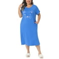 thumbnail image 2 of Agnes Orinda Women's Plus Size Nightgowns Crew Neck Short Sleeves Sleep Dress Cats Print Pajamas Lounge Home with Pocket 1X Blue, 2 of 6