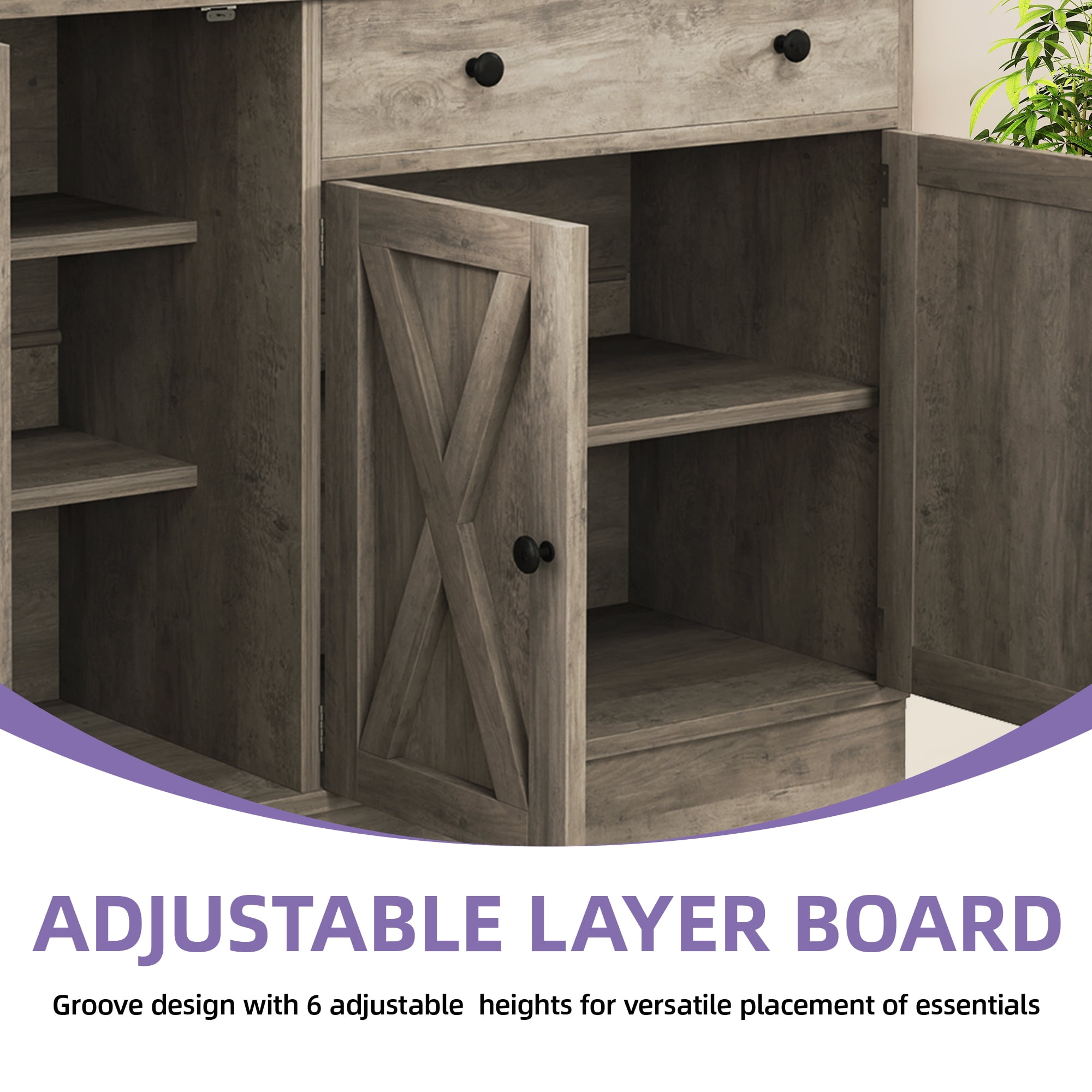 Uforic Kitchen Pantry Cabinet with Charging Station and Drawers,Storage Cabinet for Entryway, Kitchen Gray