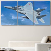 PixonSign Canvas Print Wall Art Set Blue Fighter Jet Soars in Sky Airplanes Sky Photography Realism Industrial Scenic Dramatic Multicolor Ultra for Living Room, Bedroom, Office - 24"x36"x3