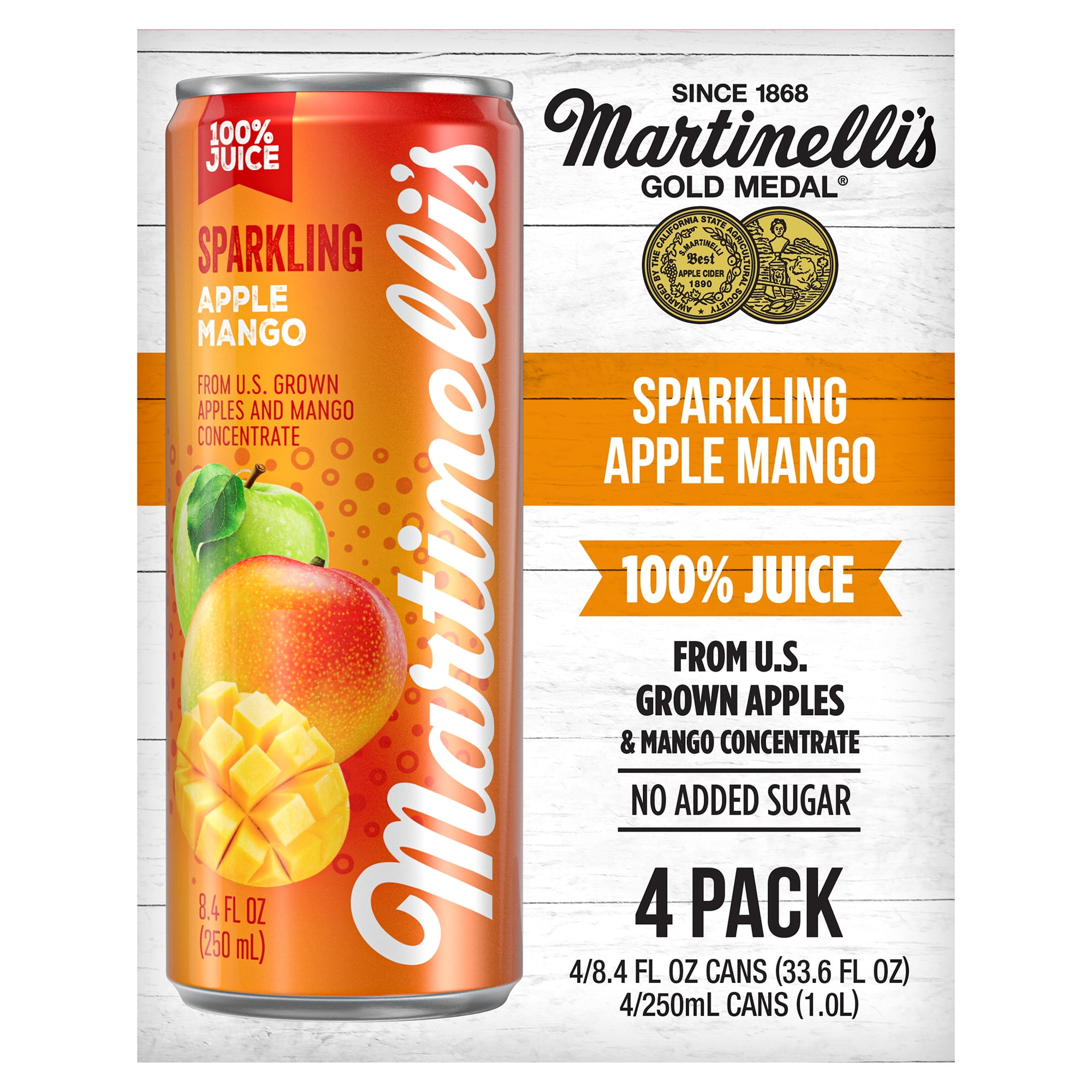 Martinelli's Gold Medal Sparkling Apple Mango with 100% Juice, 8.4 fl oz, 4 Pack Cans