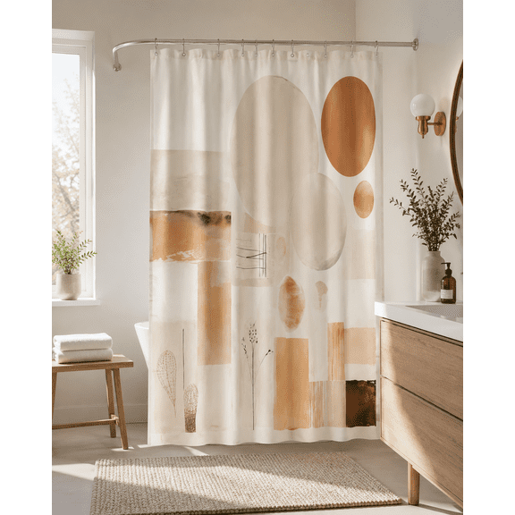 Voguly Modern Abstract Shower Curtain Beige Neutral Boho Bathroom Decor Waterproof Fabric Minimalist Geometric Bath Curtain for Home 72x72 Inch