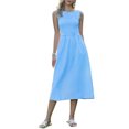 thumbnail image 2 of INSPIRE CHIC Plaid A-Line Dress for Women Smocked Sleeveless Crew Neck Flowy Midi Summer Dresses with Pockets S Blue White, 2 of 5