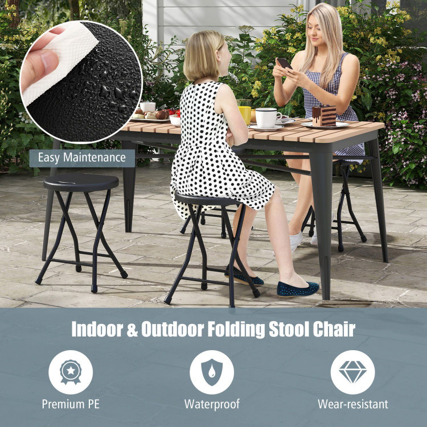 Aimee Lii Set of 4 18 Inch Collapsible Round Stools with Handle, Outdoor Patio Set Aimee Lii Set of 4 18 Inch Collapsible Round Stools with Handle, Outdoor Patio Set