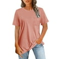 thumbnail image 2 of Htigea Women's Short Sleeve Round Neck T Shirt Front Twist Tunic Tops Casual Loose Fitted Pink,M, 2 of 5
