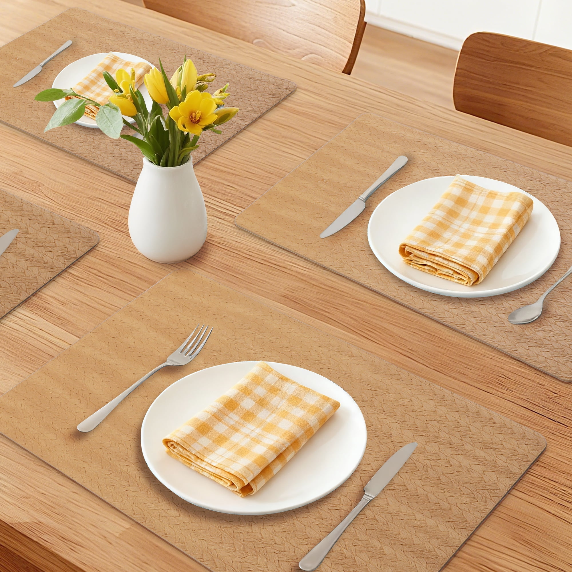 Placemats Set of 6 Leather Placemats for Kitchen Dining Table Decor Table Placemats Imitation Weaving Table Mat Gold 17.7*11.8inch