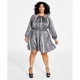 thumbnail image 1 of Michael Kors Robe Cocktail à Col Chaîne Imprimé Peau de Serpent pour Femmes, Noir, Grande Taille, 2X, 1 of 1