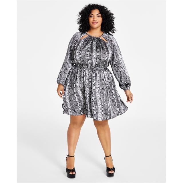 Michael Kors Robe Cocktail à Col Chaîne Imprimé Peau de Serpent pour Femmes, Noir, Grande Taille, 2X