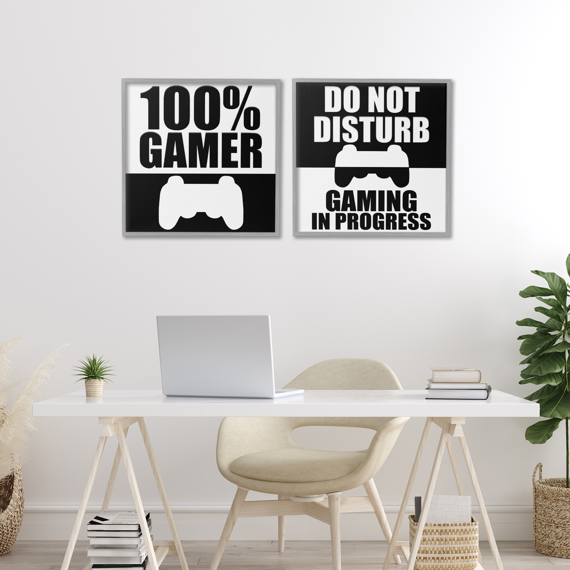 Competitive Gamer Black & White 2 Piece Gray Framed Giclee Art Set, design by Kim Allen