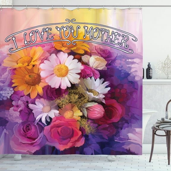 Ambesonne Mothers Day Shower Curtain, Love Saying and Flowers, 69"Wx75"L, Multicolor