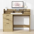 thumbnail image 7 of Computer Desk with Rattan Drawers and Hutch - 47 Inch Home Office Boho Writing Desk with Storage File Drawer & Monitor Stand, Modern Wood Computer Table, 7 of 7