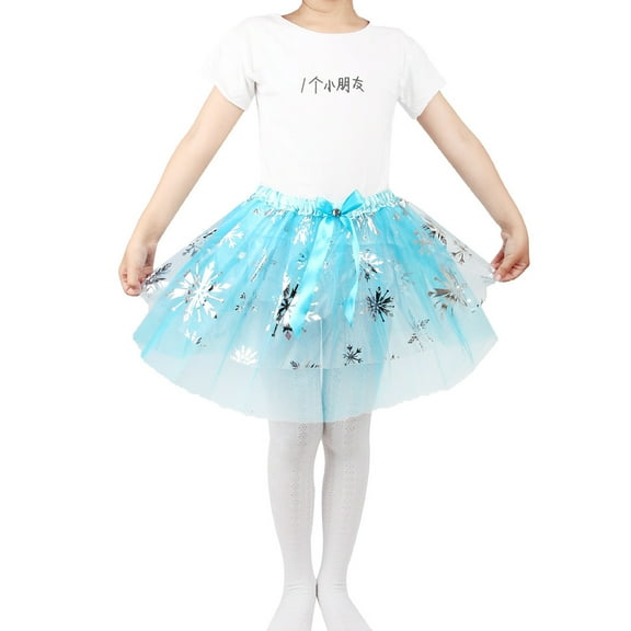 Toddler Kid Girl Ballet Dance Bowknot Mini Tutu Skirt Glitter Metallic Snowflake
