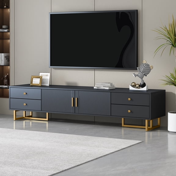 Aukfa 70 inch TV Stand for 65" 75" TV, Entertainment Center with Storage for Living Room, Black