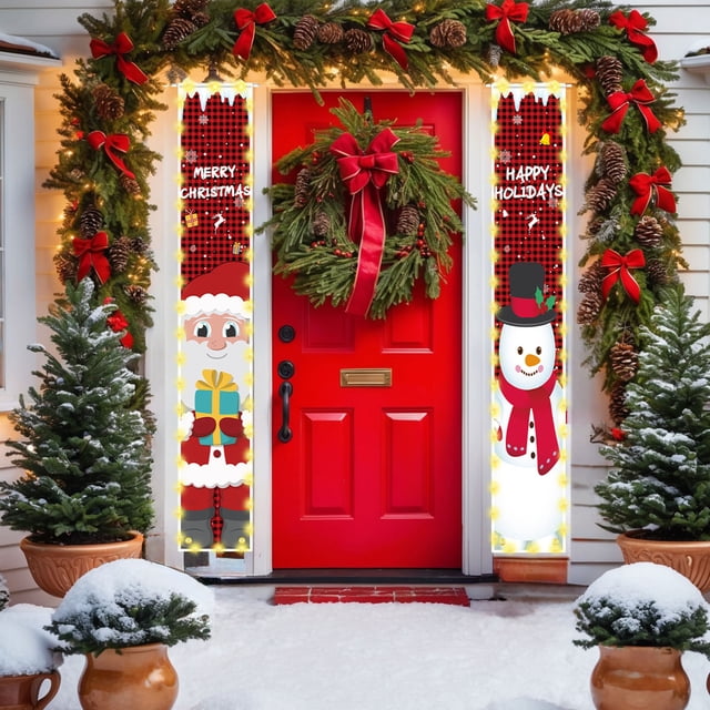 Christmas Couplet Door Curtain Custom Party Decoration Door Cover Christmas Flag Background Cloth Christmas Lighting Style