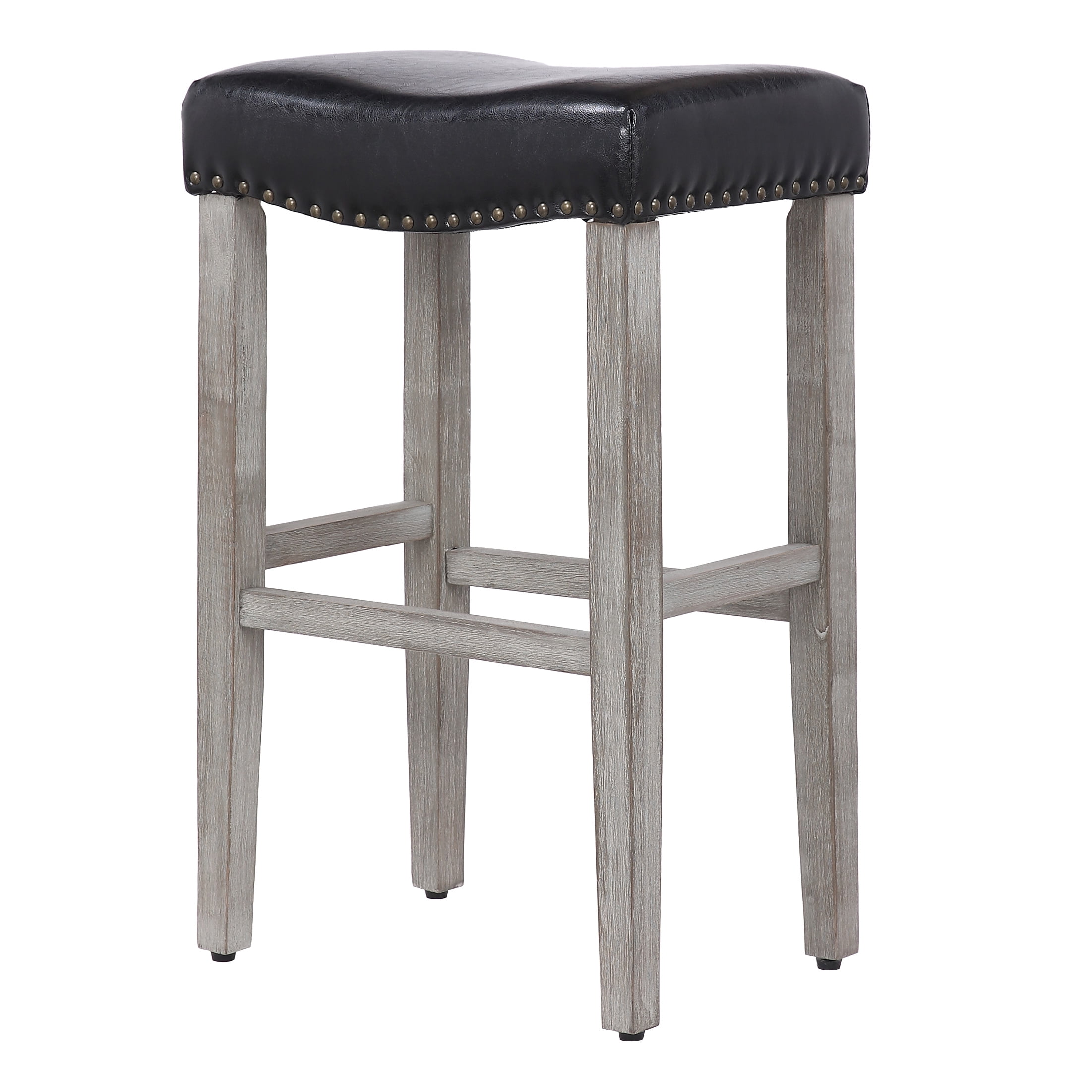 29" Inch Upholstered Backless Saddle Seat Counter Stool, Antique Gray/Leather