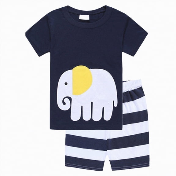 TOWED22 Baby Boy Outfits 2pcs Crewneck Short Sleeve T-Shirt Elastic Waist Drawstring Shorts Dinosaur Truck Print Summer Clothes(Navy,5-6 Y)