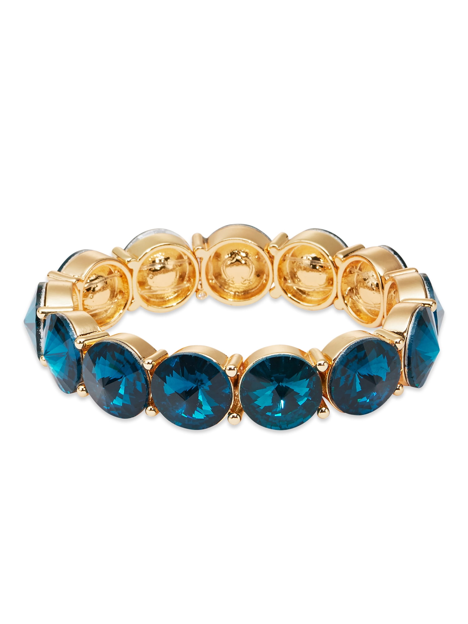 2.5" Wide Stylish Gold  Oval Shape Acrylic & Gold Bead  Stretch Bangle Bracelet 