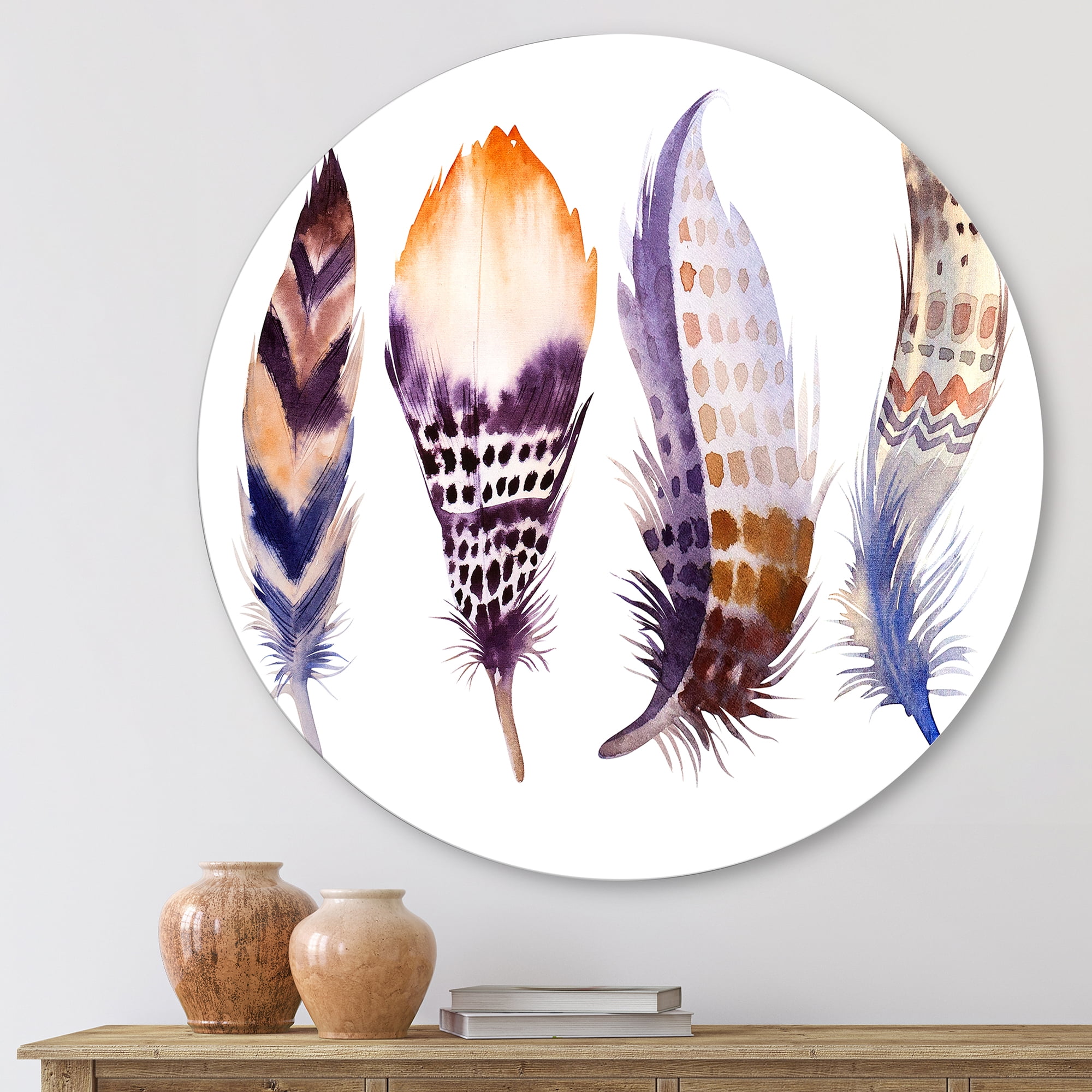 Purple Boho Art Feathers 11 in x 11 in Painting Art Prints, by Designart