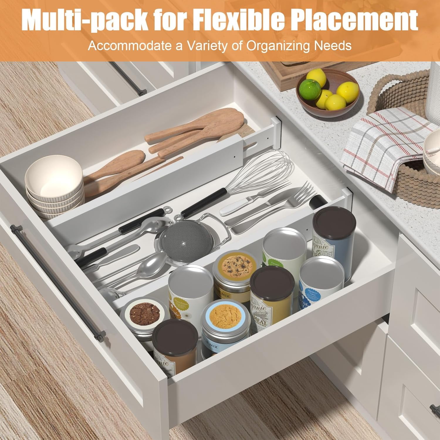 Bamboo Drawer Dividers,17-22" Adjustable Kitchen Drawer Organizer for Clothes,4 Pack Expandable Drawer Organization Separators for Bedroom,Bathroom,Dresser and Office