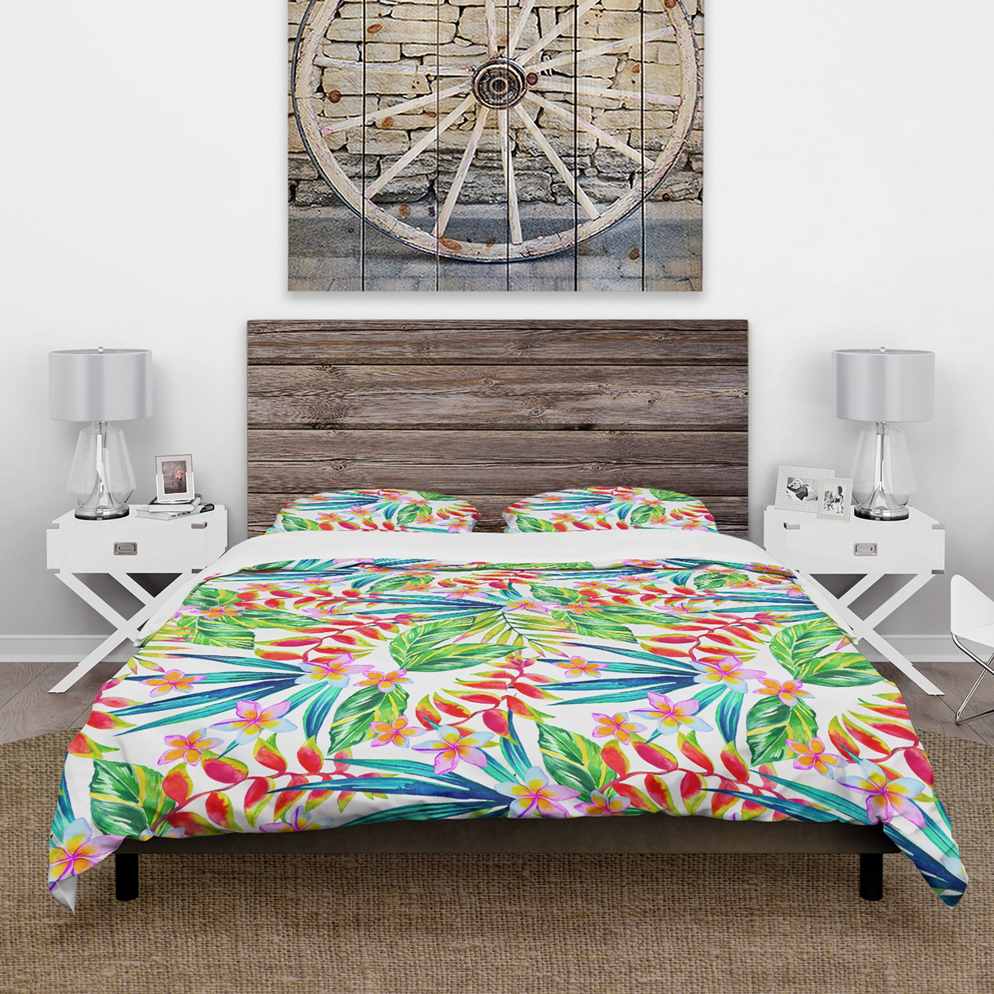 Designart 'Viviv Blossoming Tropical Jungle Flowers' Floral Duvet Cover Set