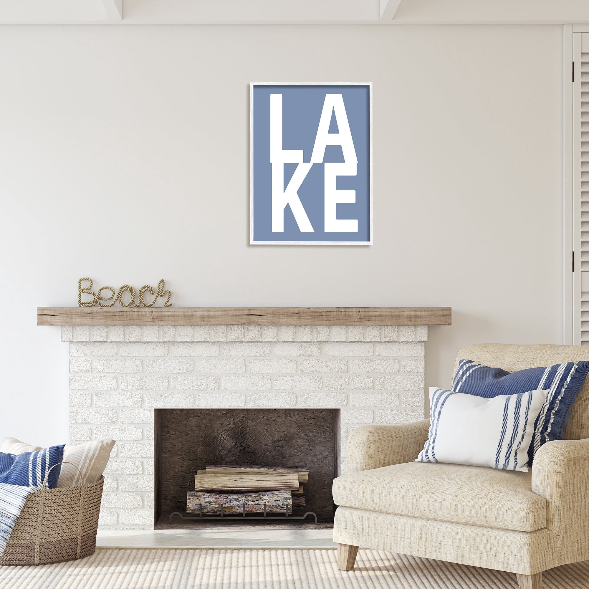 Stupell Industries Lake House Text Nature Painting White Framed Art Print Wall Art, 24 x 30