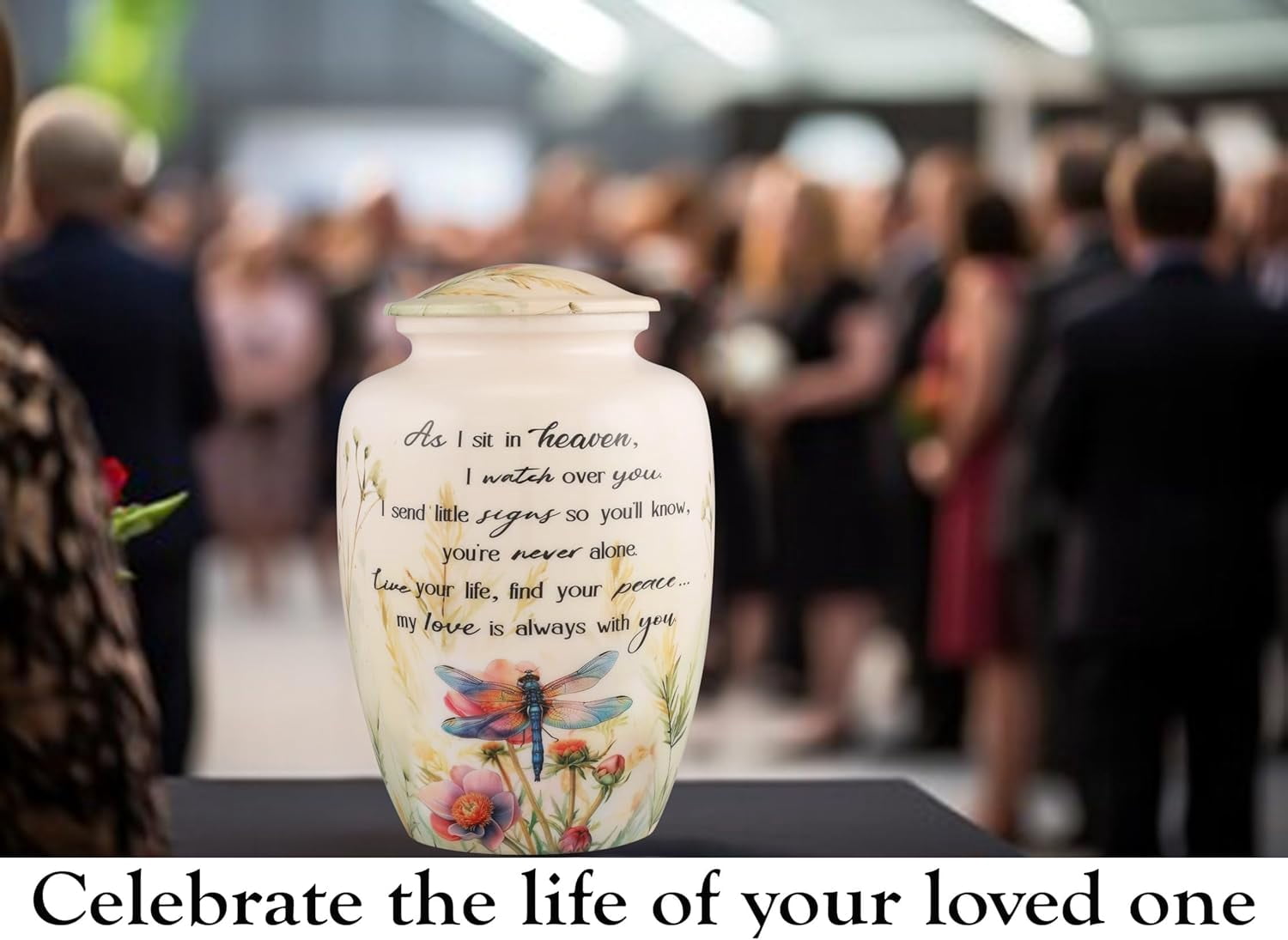 Dragonfly Cremation Urn for Adult Ashes Floral Memorial Urn Large Metal Funeral Urn for Human Ashes Holds Up to 210 Cu In 6.5x6.5x9.75 Inch