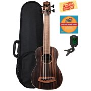 Kala UBASS-EBY-FSRW Striped Ebony Round Wound Acoustic-Electric U-Bass Ukulele Bundle with Hard Case, Tuner, Austin Bazaar Instructional DVD, and Polishing Cloth