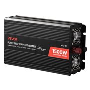 VEVOR 1500W Pure Sine Power Inverter, 12VDC to 120VAC, Remote Control, USB & Type-C Ports, 4 AC Outlets, Fast-charging for RV, Truck Outdoor Camping