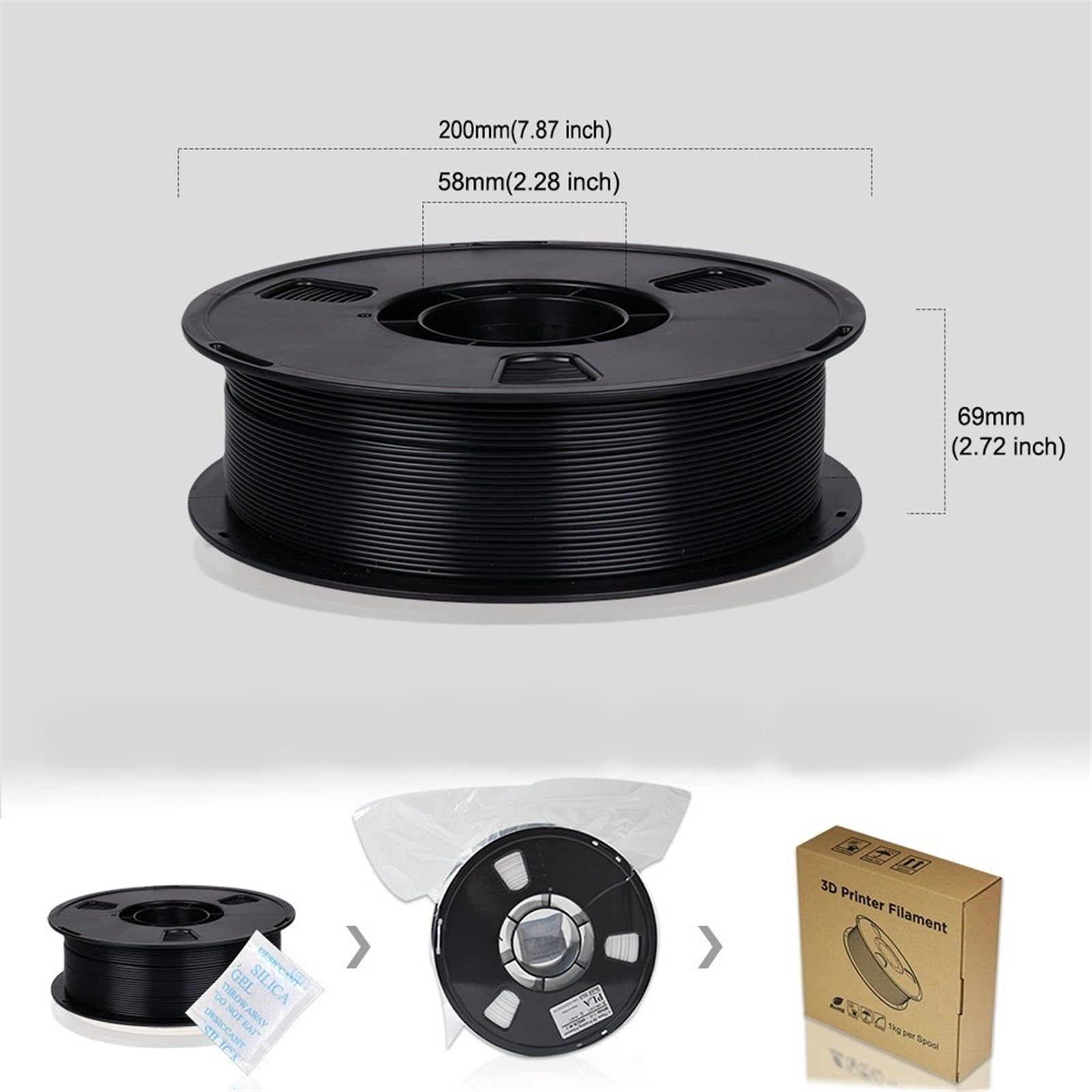 Carbon Fiber 3D Printer Filament Black 1.75mm PLA Filament High-Accuracy +/- 0.02 mm Easy to Print for 3D Printing