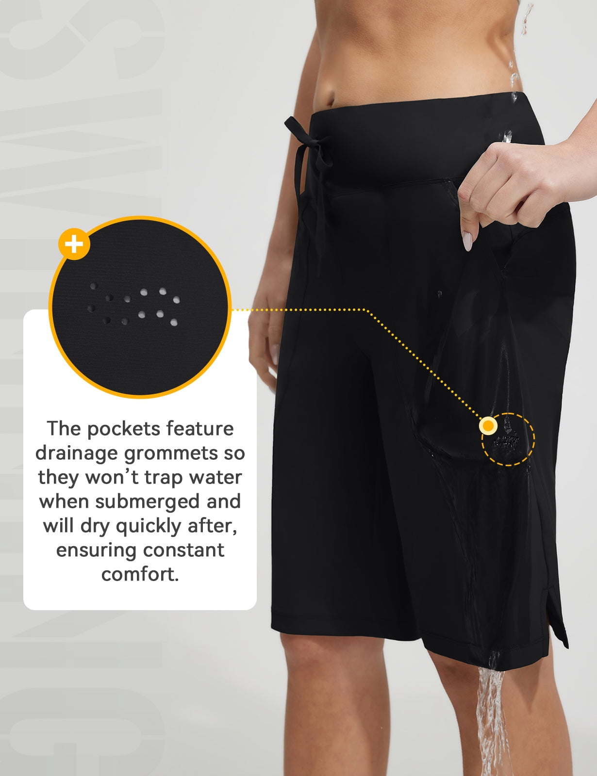 BALEAF long Swim Shorts For Women Bermuda High Waisted Quick Dry Swimming Bottoms Knee Length Tummy Control Swimsuits with Pockets Liner Black 3XL