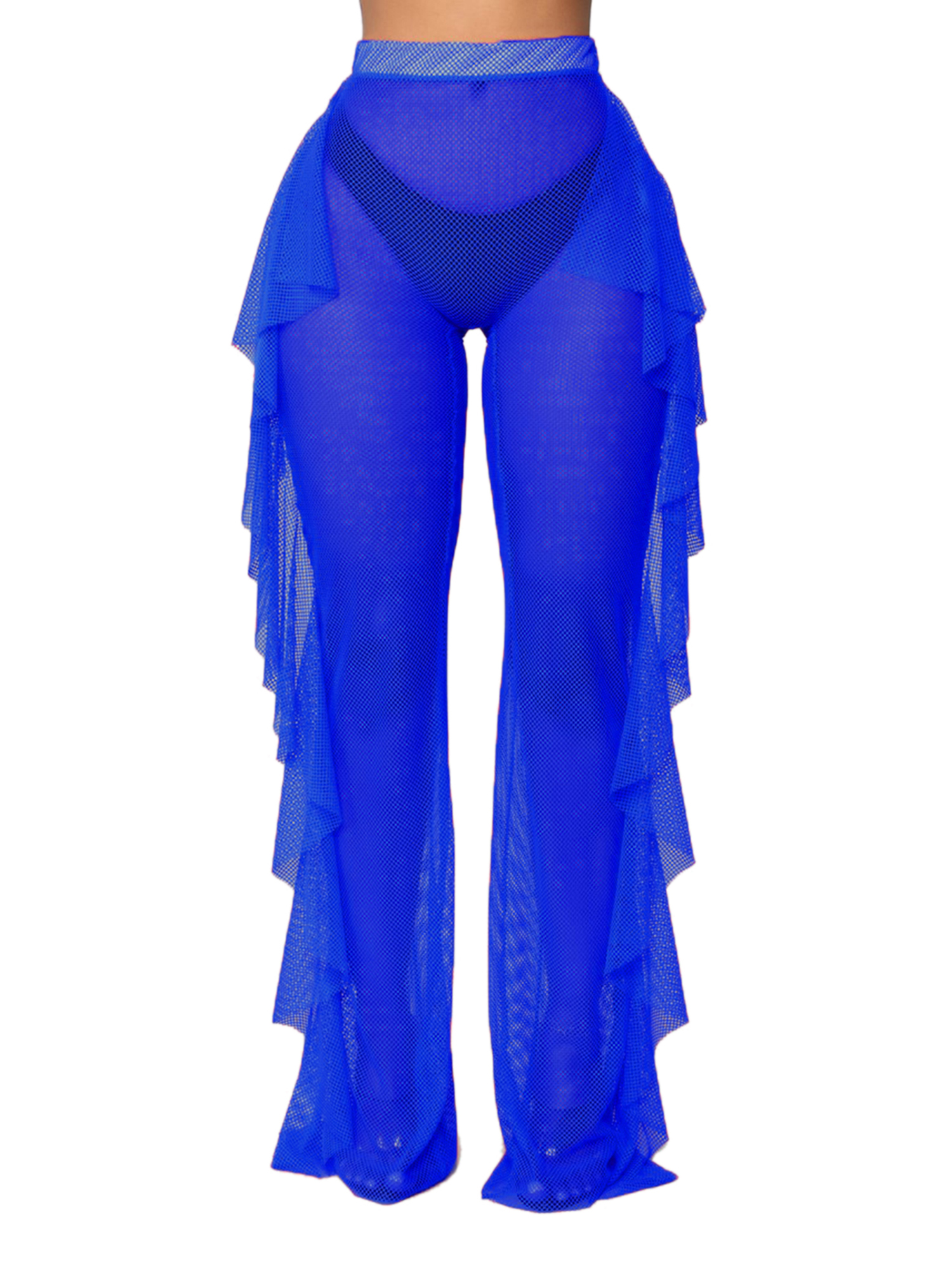 wdehow Women See Through Sheer Mesh Pants Beach Swimsuit Bikini Bottom