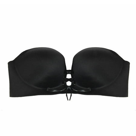 

Women Girls Strapless Invisible 1/2 Cup Bra Seamless Solid Color Push Up Brassie