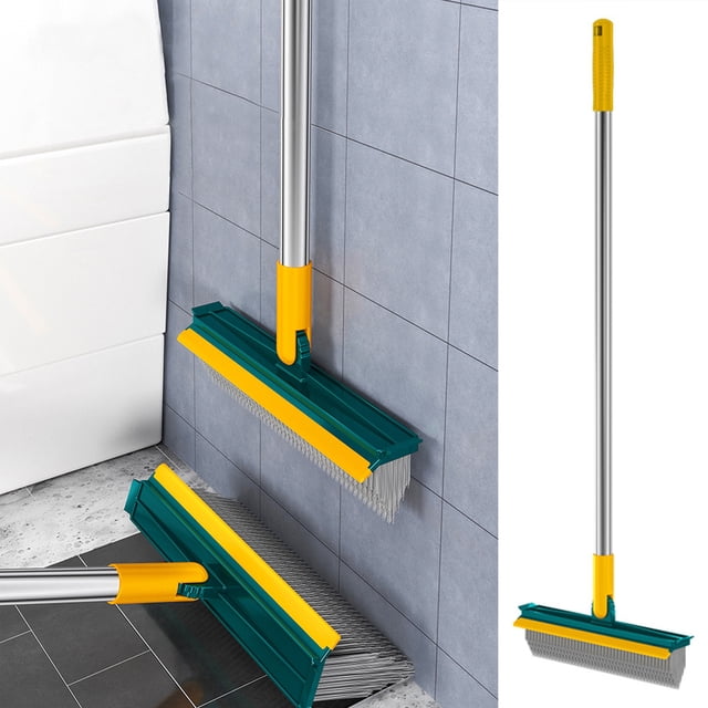 2 In 1 Scalable Cleaning Floor Scrub Brush Floor Brush With Handle Grout Brush Scrape V-Shape Stiff Bristle Cleaning Brush With Squeegee 120° Rotating