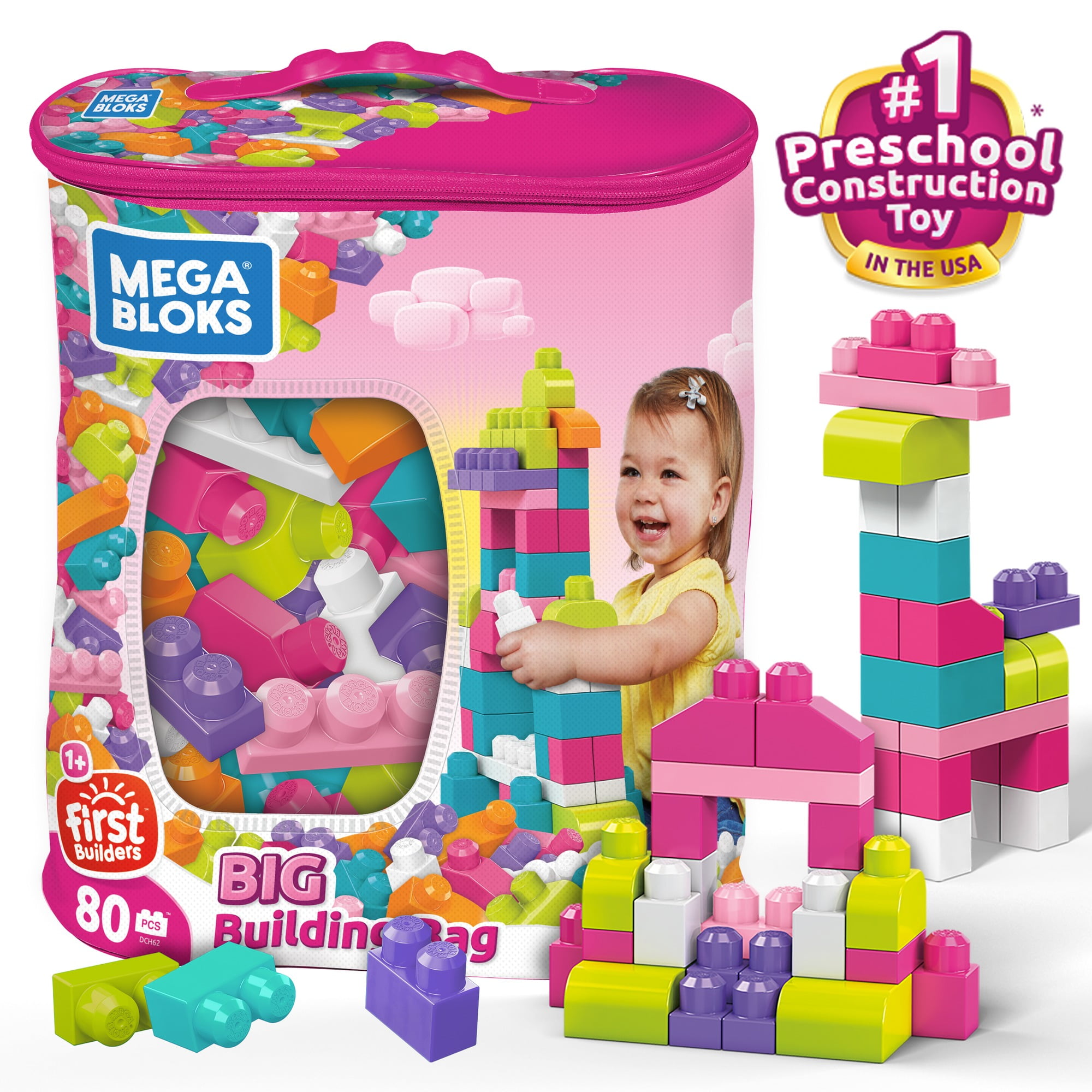 mega bloks big building bag pink 80 piece