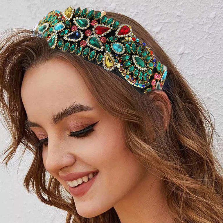 Baroque Crystal Embellished Hairband Bejewelled Wide Velvet  display picture 1