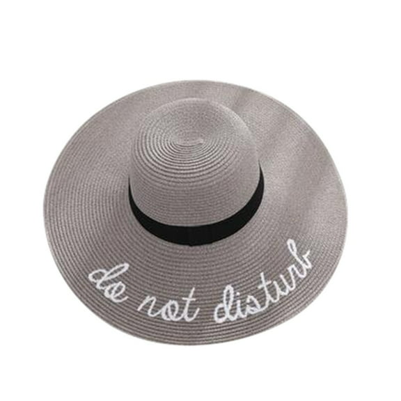 Kiplyki Women Summer Big Straw Hat Sun Floppy Wide Hats Letter Print Folding Beach Cap