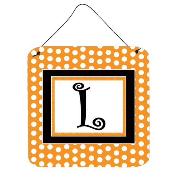 Letter L Initial Monogram - Orange Polkadots Wall or Door Hanging Prints