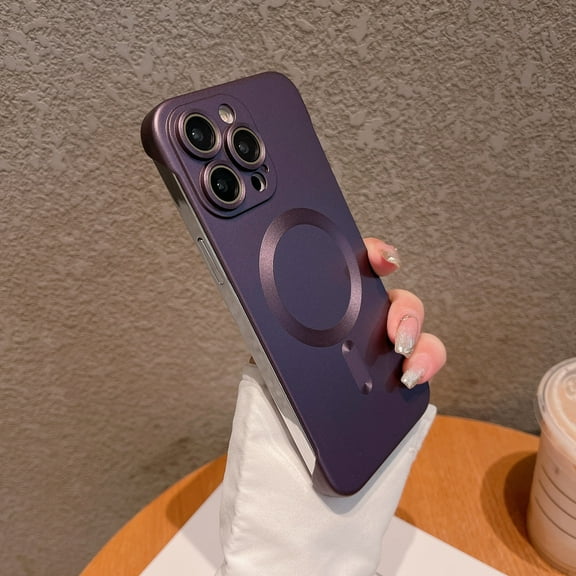 For iPhone 13 Pro Max Matte Case,  Ultra Thin Stylish Frameless Magnetic Cover [Support Wireless Charging] Compatible with MagSafe Camera Lens Protector Hard Protective Shell, Darkpurple