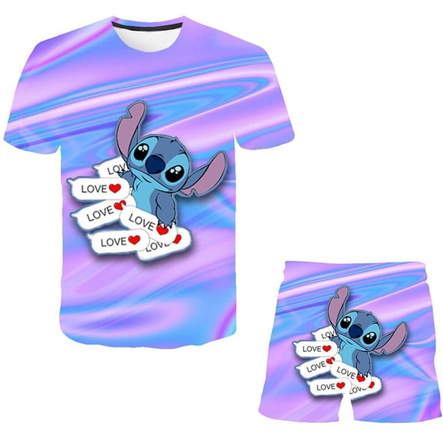Niñas verano niño niñas Disney Stitch ropa 2 uds trajes niños ropa para niñas chándal traje para niñas niños ropa 10T Gao Jinjia LED