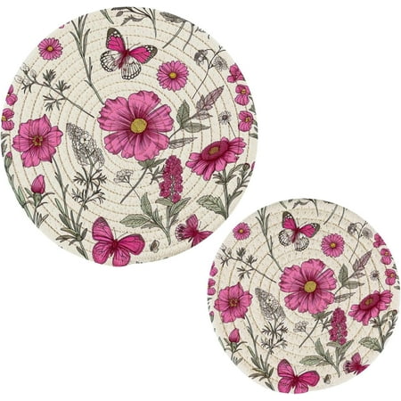 

Tangkunup Flower Butterfly Trivets Pot Holders Set of 2 Decoration Potholders for Kitchens Pure Cotton Thread Weave Trivets Hot Pads for Kitchens Coasters Placemats Spoon Rest for Cooking