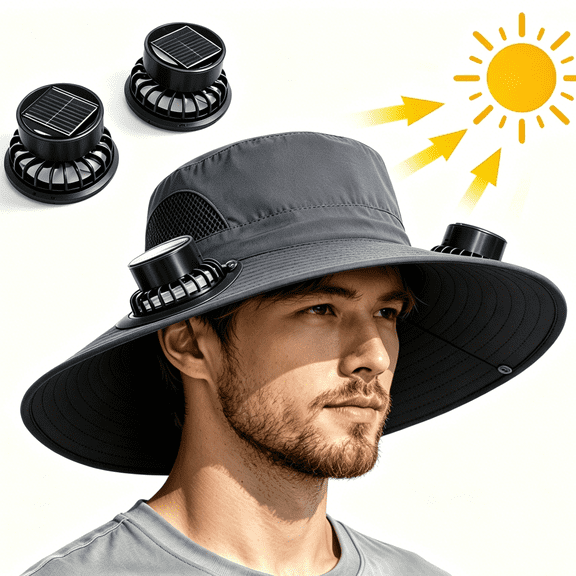 WKSCLPAI Wide Brim Solar Fan Hat - Clearance Sale! Fishing Hat with 2 Built-in Solar Fans, 3-Speed Adjustable & USB Rechargeable, Dual Power Mode Sun Hat for Men Women Outdoor