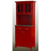 Home Styles Small Buffet, Two Glass Door Hutch, Red with Stainless Steel Top