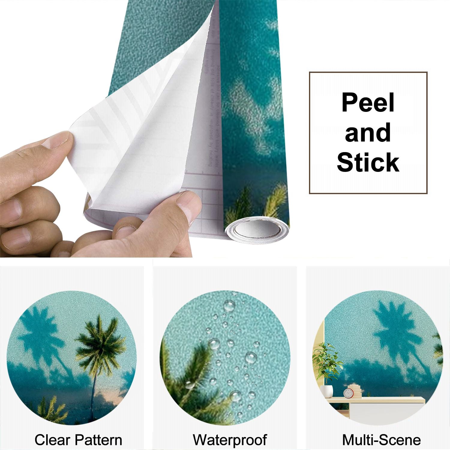 Peel and Stick Wallpaper Summer palm tree Tropical beach waves coconut palm shadow blue Modern Art Wall Mural Decor Self Adhesive and Removable 69in x 98in