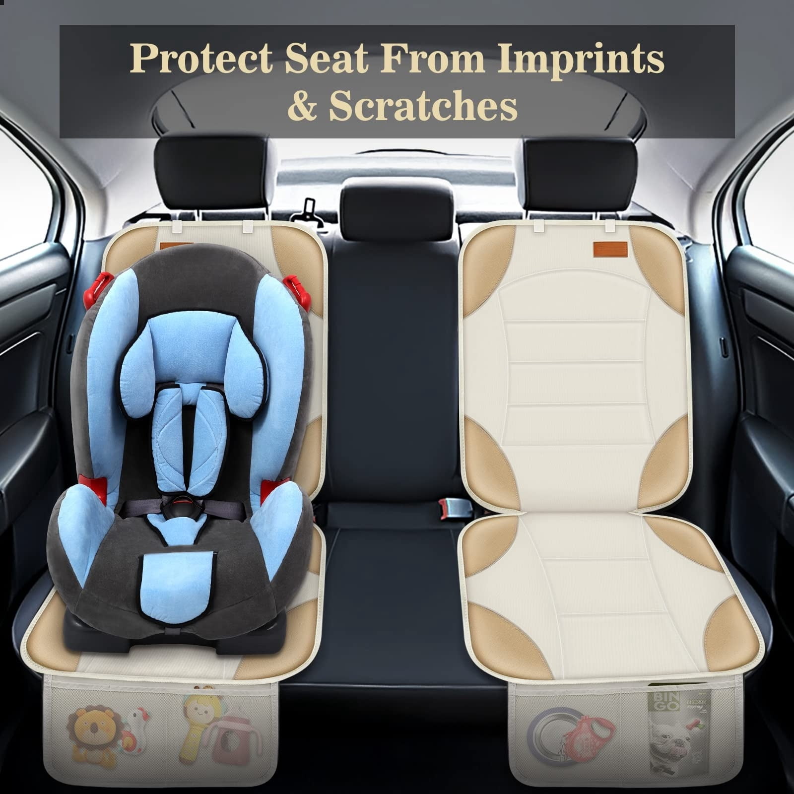 Car Seat Protector for Car Seat,Waterproof Car Seat Cover for Leather and Fabric Seats, 2 Mesh Pockets, Non-Slip Bottom,Thick Padding Cushion
