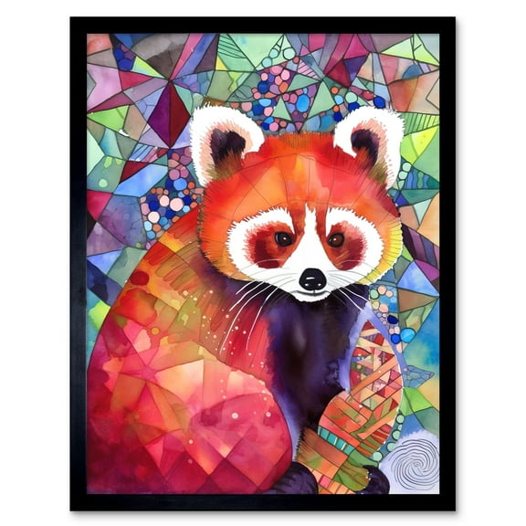 Red Panda Polygon Pattern Folk Art Art Print Framed Poster Wall Decor 12x16 inch