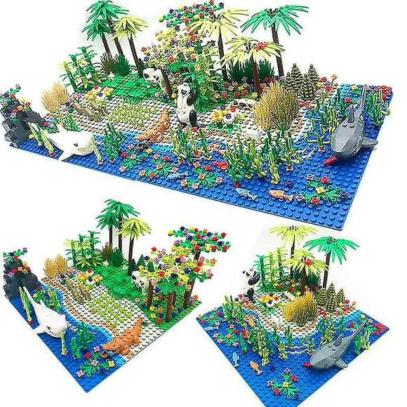 Rainforests Model City Bush Flower Grass Tree With Animals Base Plate Diy Moc Parts Compatible Friends Building Blocks