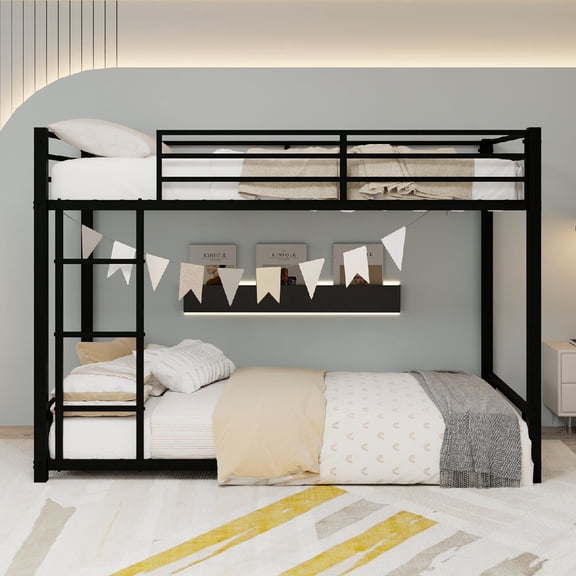 QJTC Twin over Twin Bunk Bed with Safety Guardrail and Ladder, Heavy Duty Bed Frame for Bedroom Dorms, Noise-Reduced Design, Black