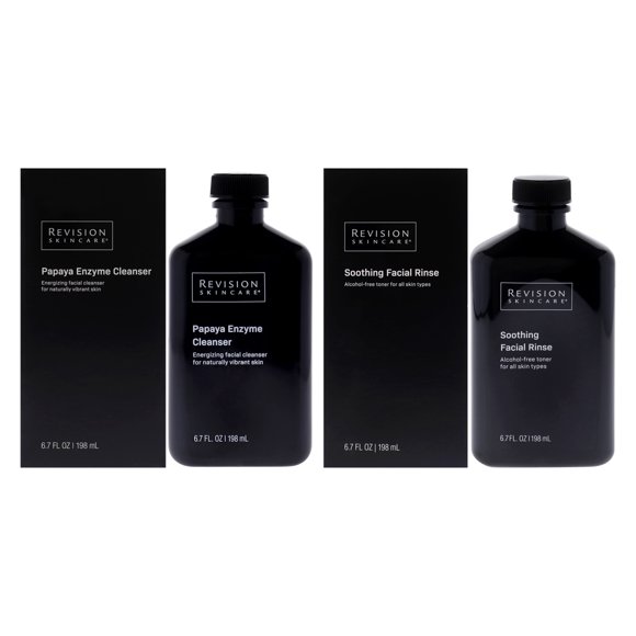 Revision Kit by Revision for Unisex - 2 Pc Kit 6.7oz Papaya Enzyme Cleanser, 6.7oz Soothing Facial Rinse Toner