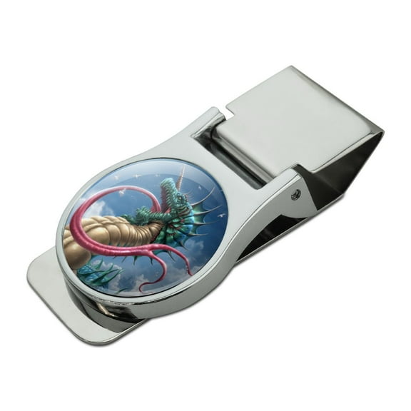 Leviathon Sea Serpent Ocean Dragon Monster Fantasy Satin Chrome Plated Metal Money Clip